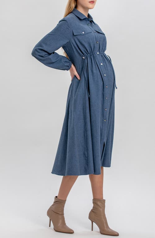 Pietro Brunelli Maternity Erica Long Sleeve Denim Maternity Shirtdress In Blue