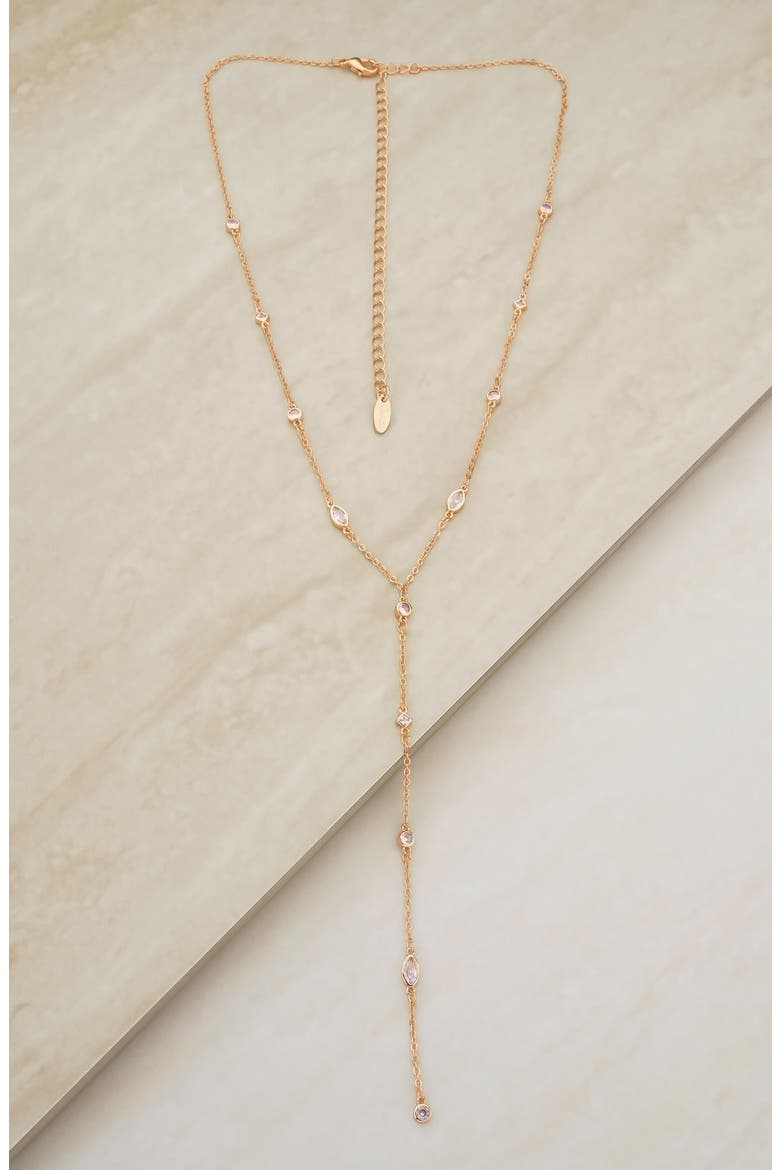 Dainty Cubic Zirconia Y-Necklace, Alternate, color, GOLD