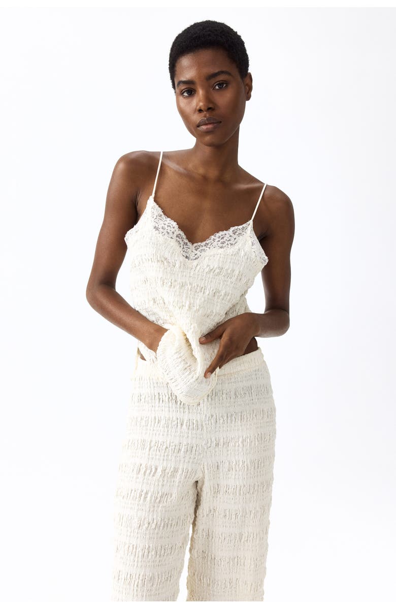 H&M Textured Jersey Strappy Top, Main, color, Ivory