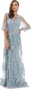 LARA New York Cape Sleeves A-line Lace Gown