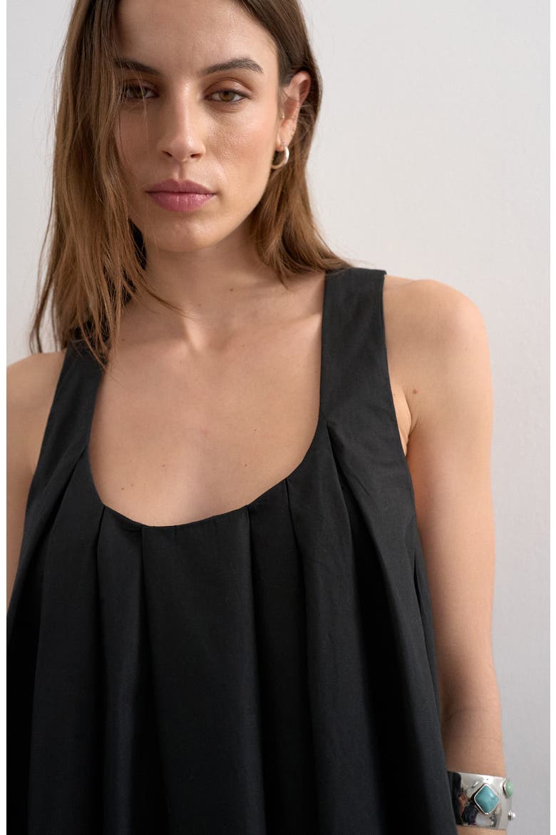 Pleated Cotton Trapeze Minidress, Alternate, color, BLACK