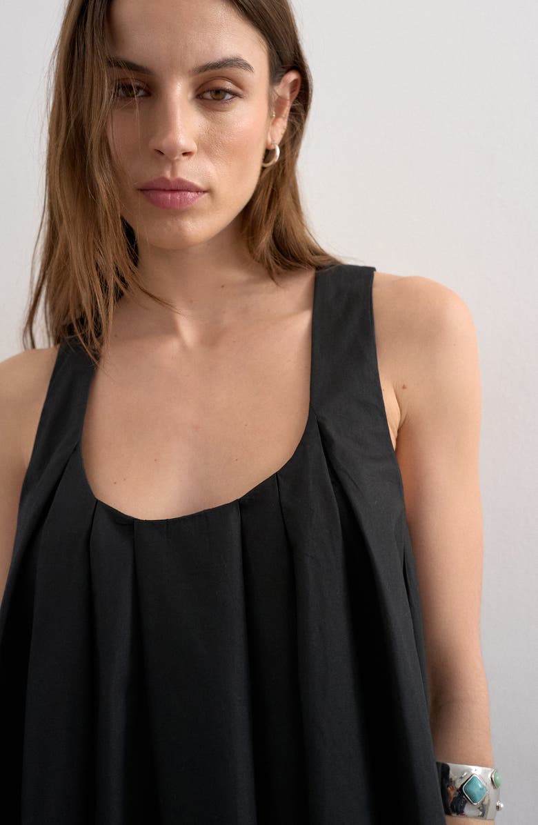 Topshop Pleated Cotton Trapeze Minidress, Alternate, color, Black