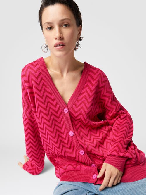 Missoni Tonal Chevron Oversized Cardigan In Magenta Red