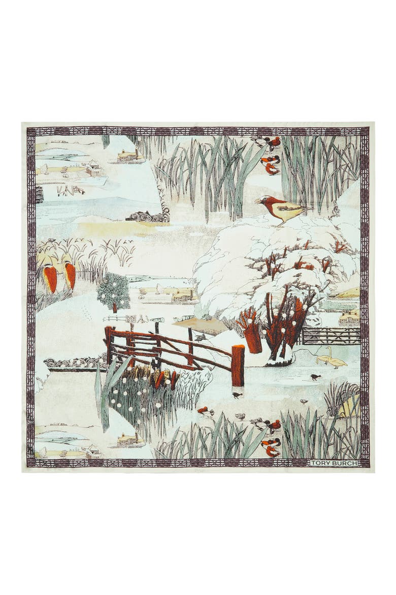 Forest Silk Square Scarf, Main, color, YELLOW