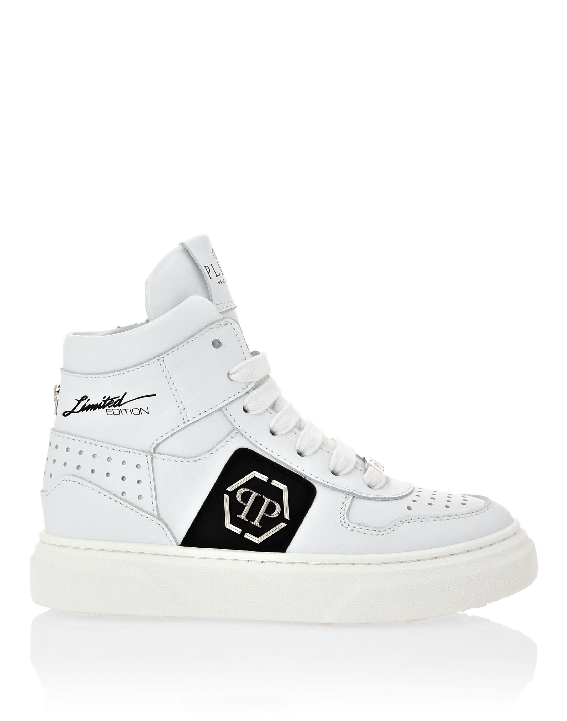 Leather Hi-Top Sneakers Hexagon And Limited Edition Print Boy, Alternate, color, white