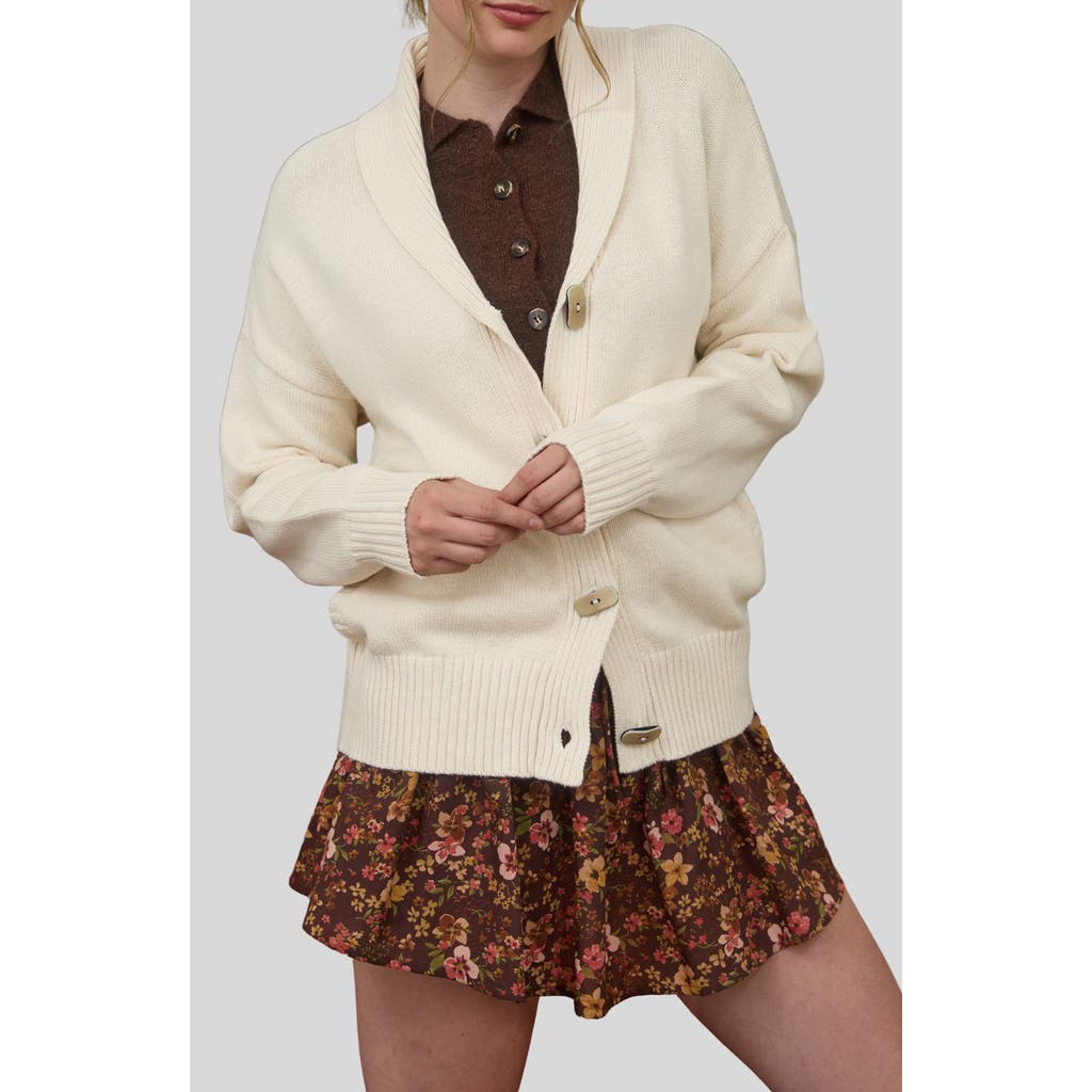 Blu Pepper Camp Jacquard Shawl Collar Cotton Cardigan In Neutral
