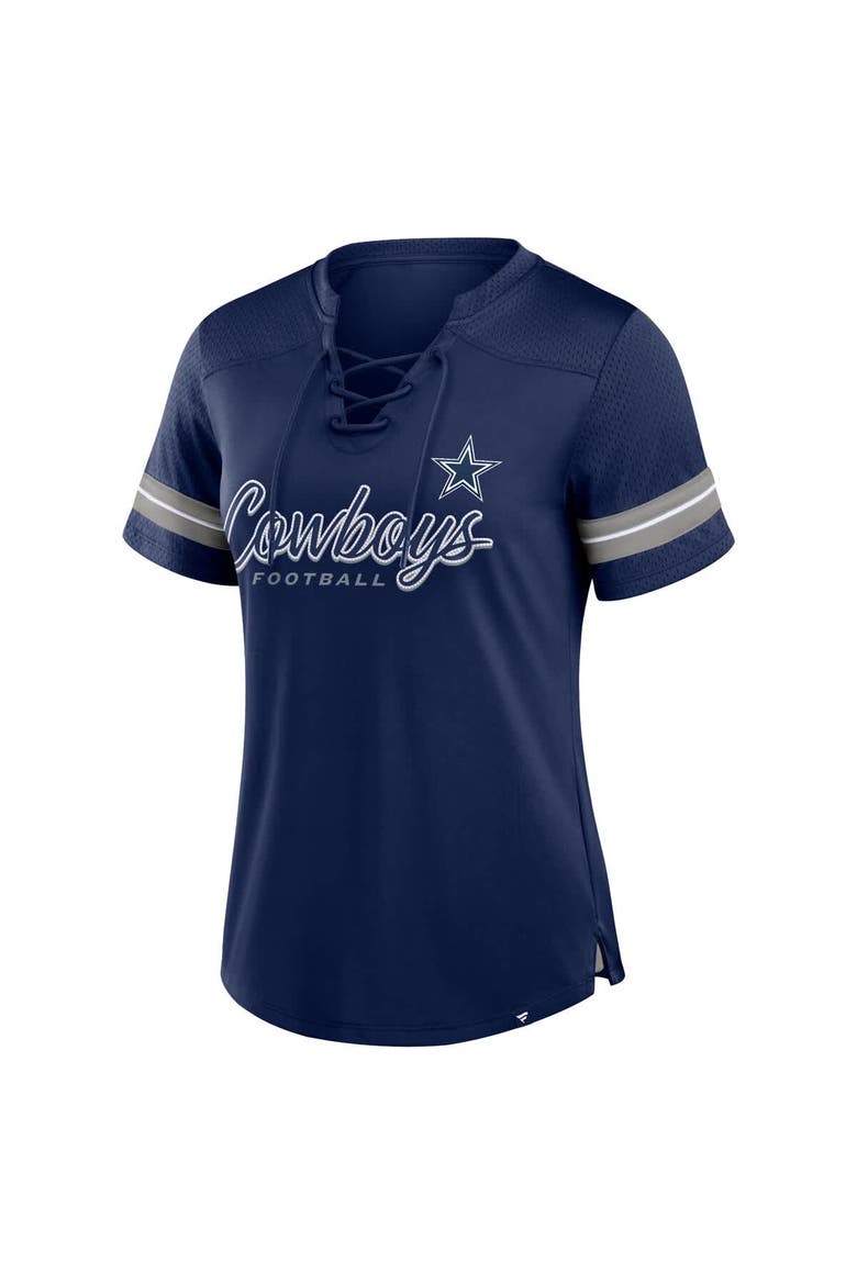 Women's Fanatics Navy Dallas Cowboys Play Script Lace-Up T-Shirt, Alternate, color, Navy