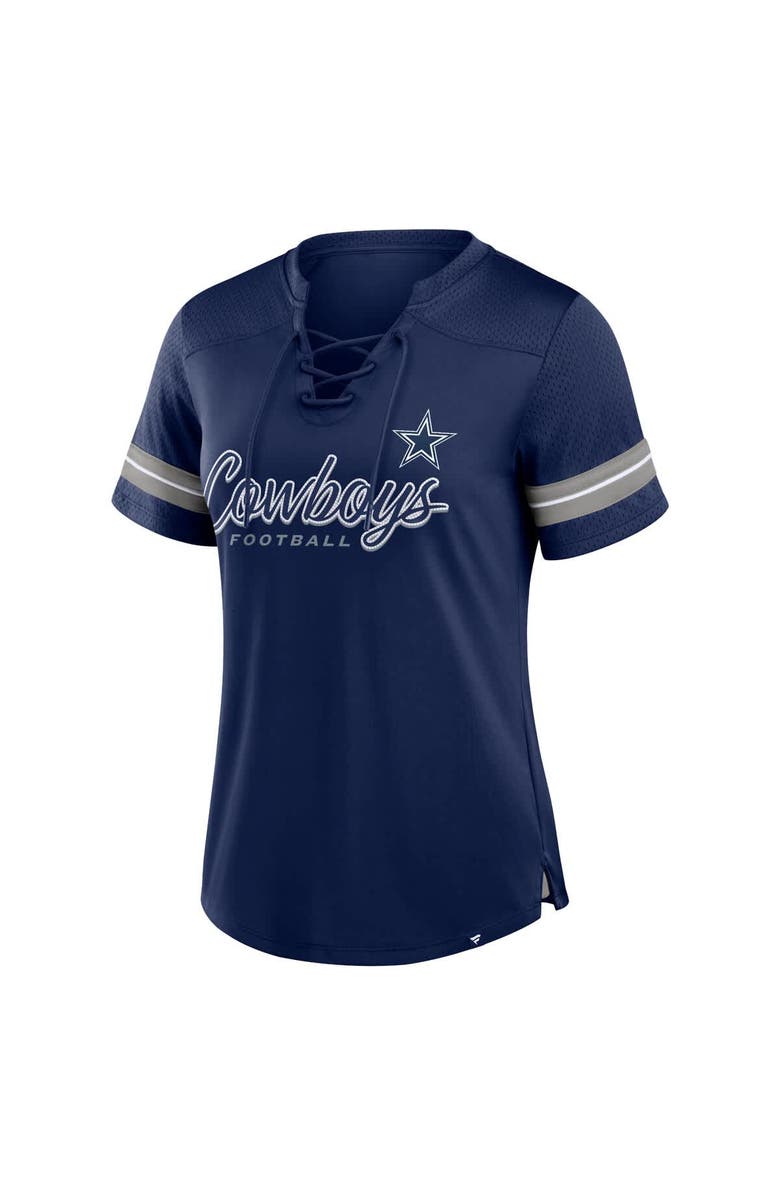 FANATICS Women's Fanatics Navy Dallas Cowboys Play Script Lace-Up T-Shirt, Alternate, color, Navy