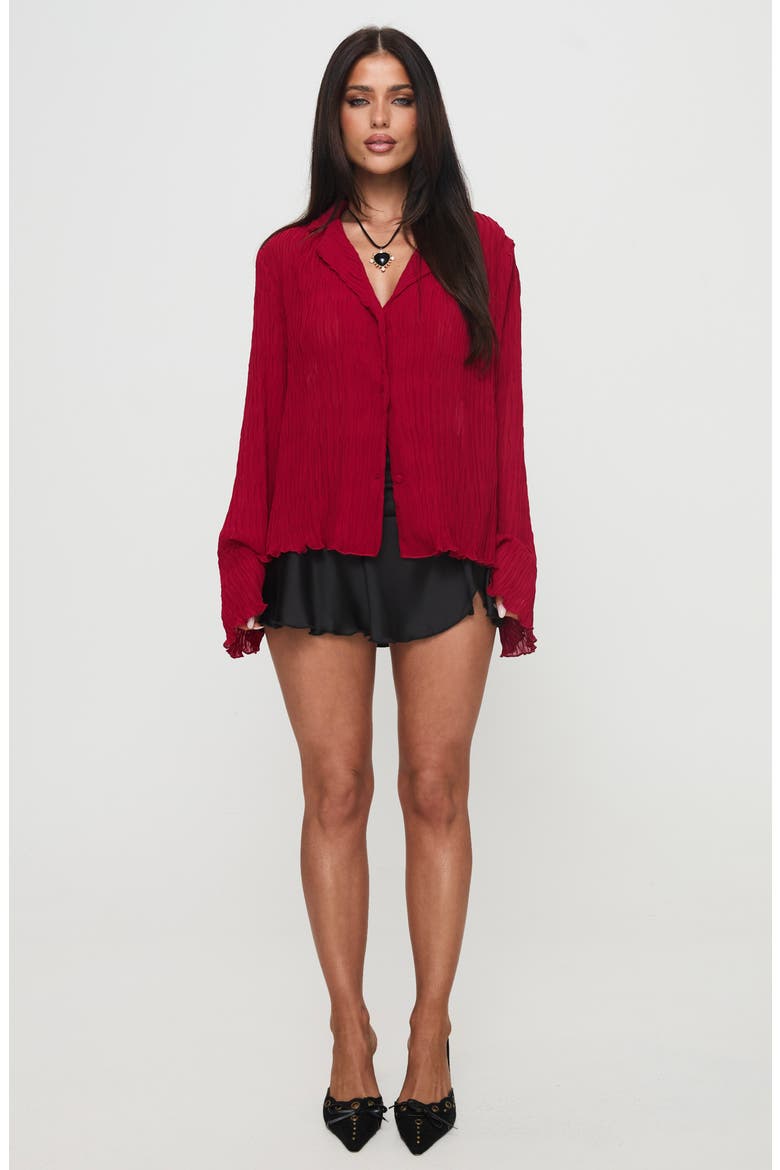 Selma Crinkle Button-Up Top, Alternate, color, BURGUNDY