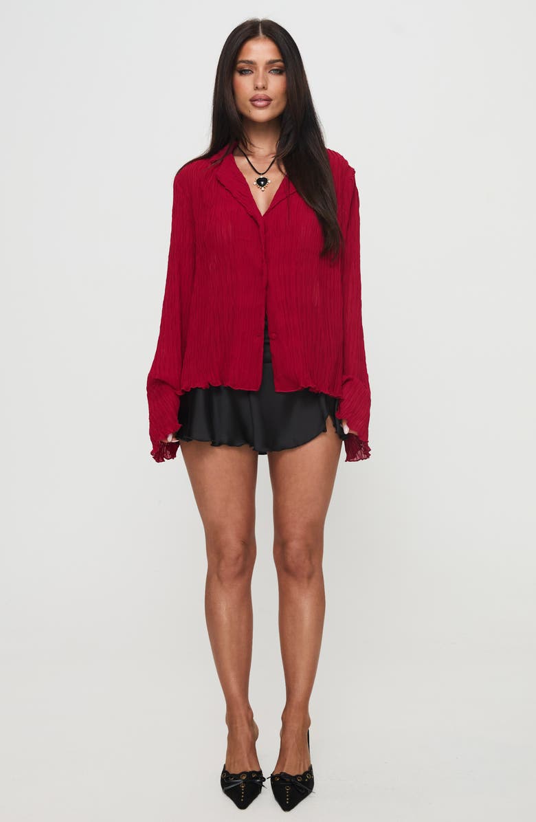 Princess Polly Selma Crinkle Button-Up Top, Alternate, color, Burgundy