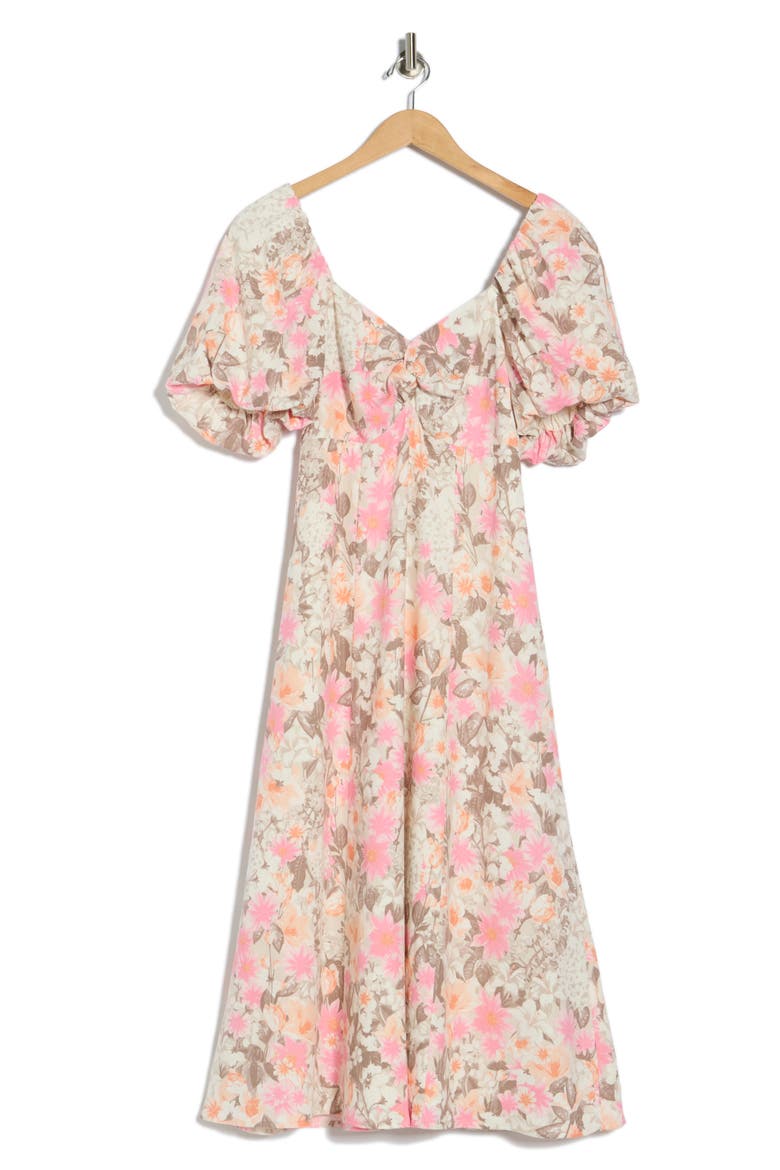 Twist Bodice Midi Dress, Alternate, color, PINK GARDEN PARTY
