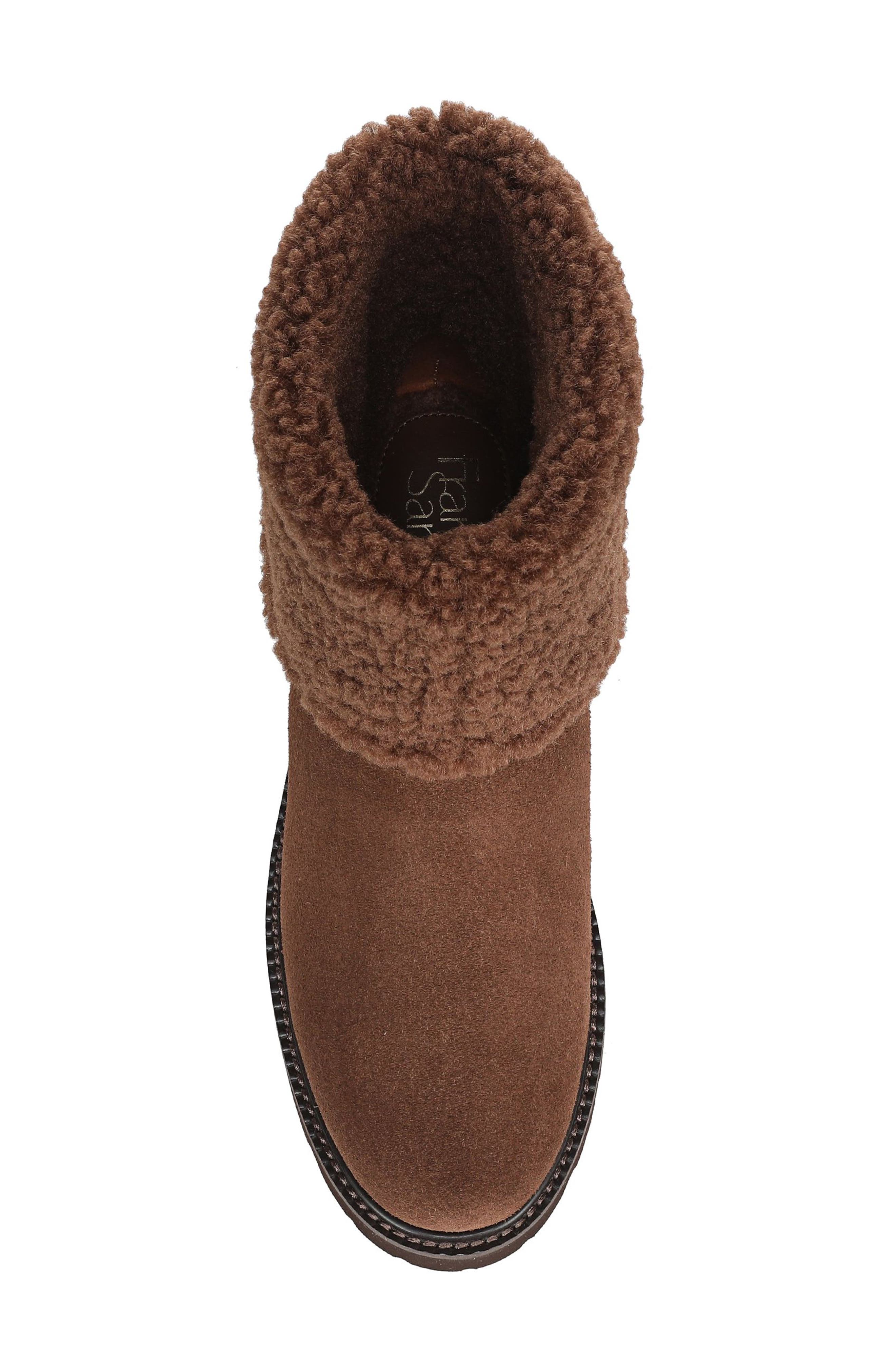 Sahana Leather Bootie with Faux Shearling Trim, Alternate, color, BROWN