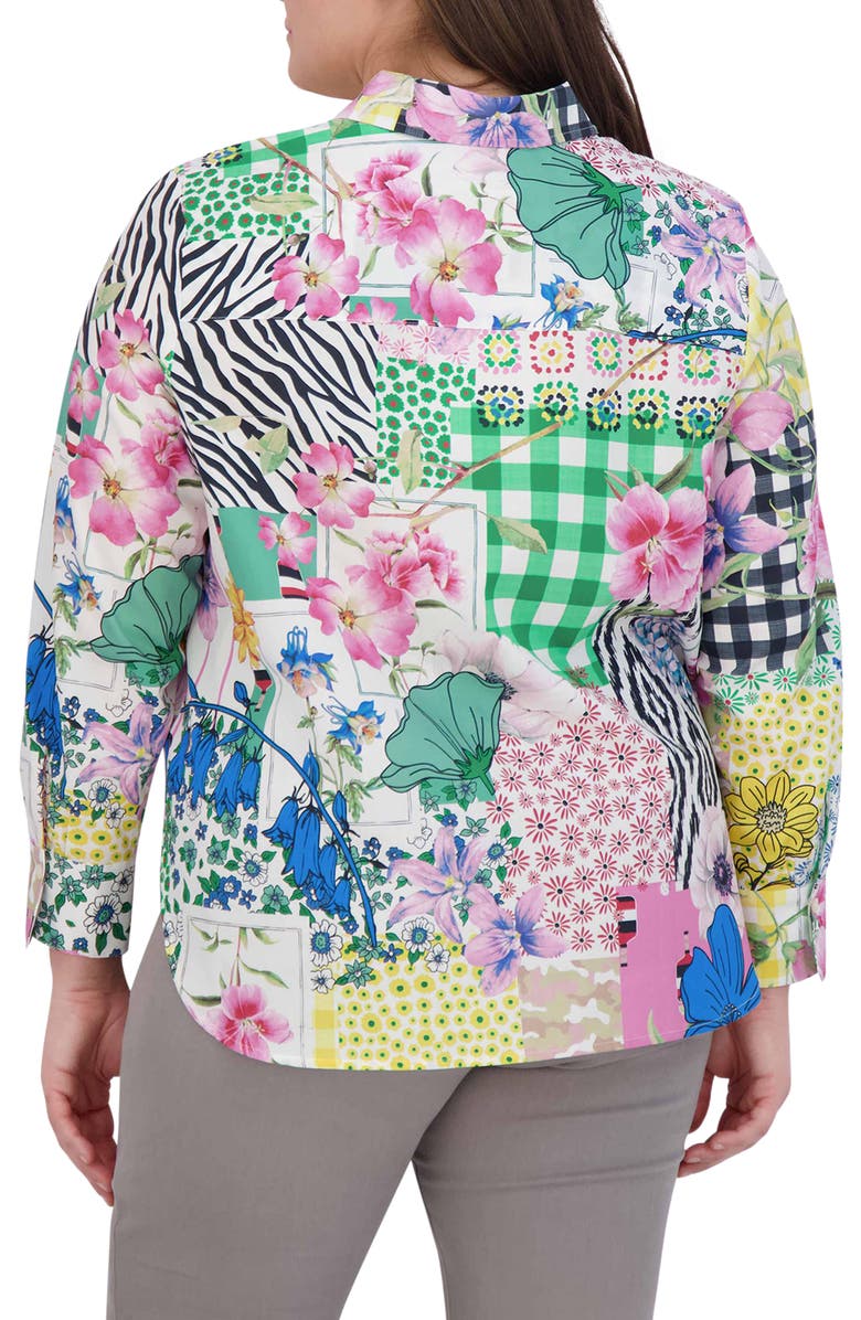 Foxcroft Meghan Patchwork Floral Print Cotton Button-Up Shirt, Alternate, color, 