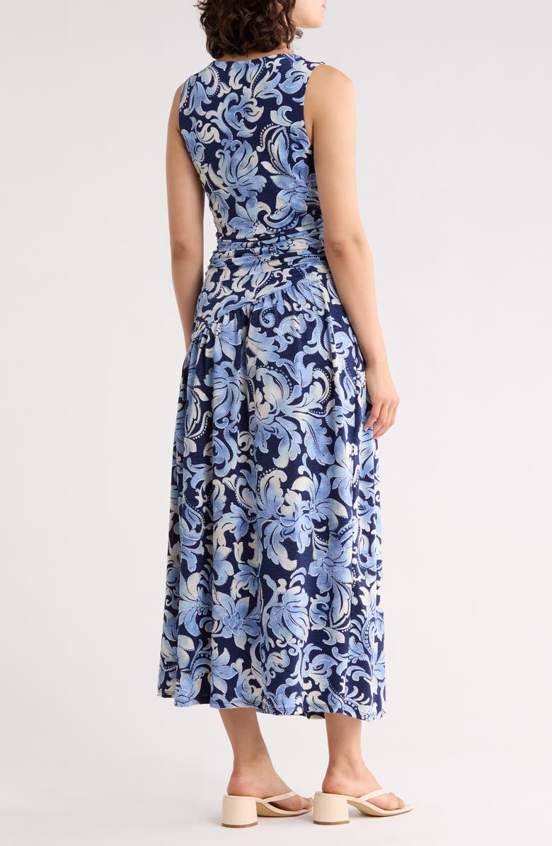 WEST K Ruched Ring Midi Dress, Alternate, color, Blue/White Floral