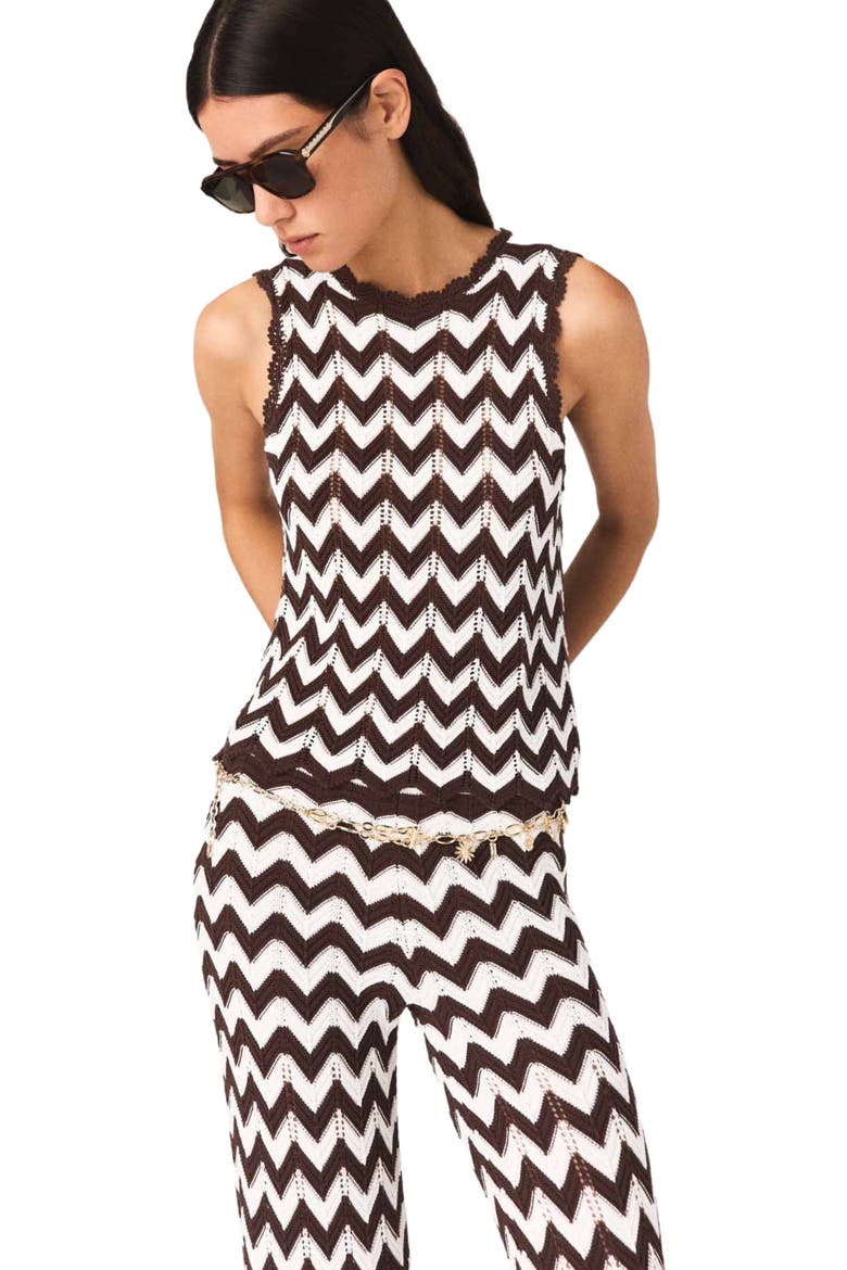 Zigzag crochet top, Main, color, Brown/white
