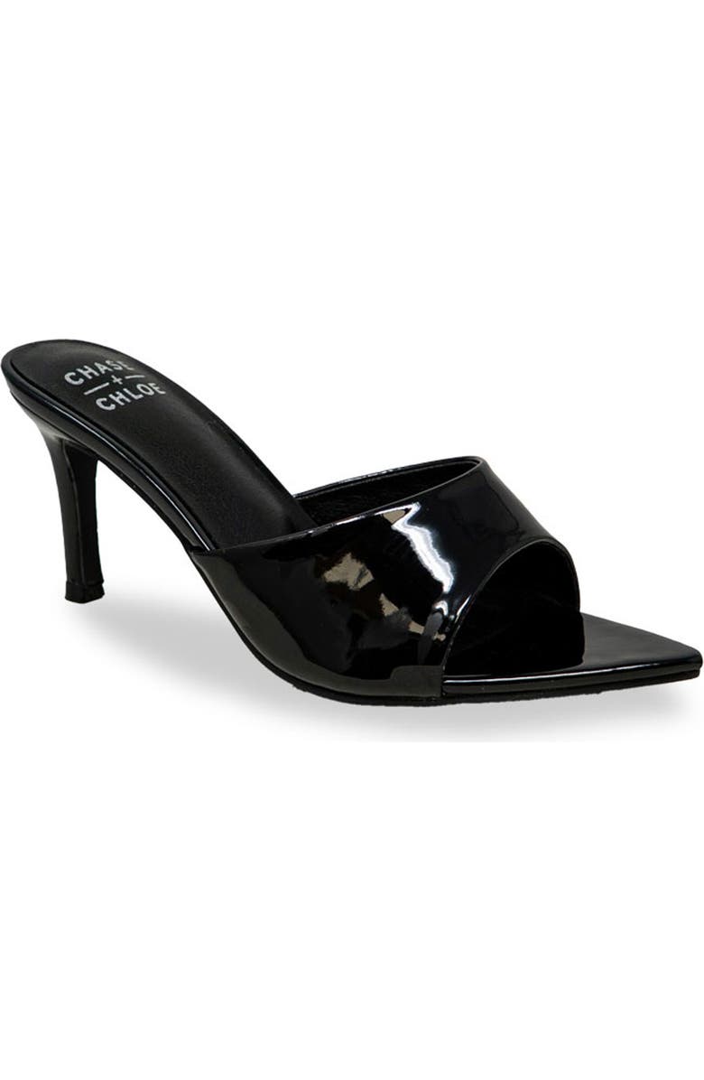 CHASE AND CHLOE Glossy Finish Stiletto Sandal, Main, color, Black Patent