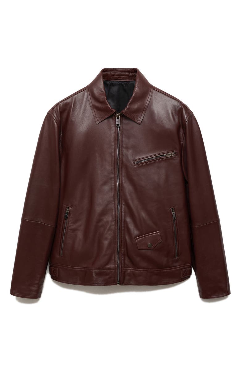 MANGO Leather Moto Jacket, Main, color, 