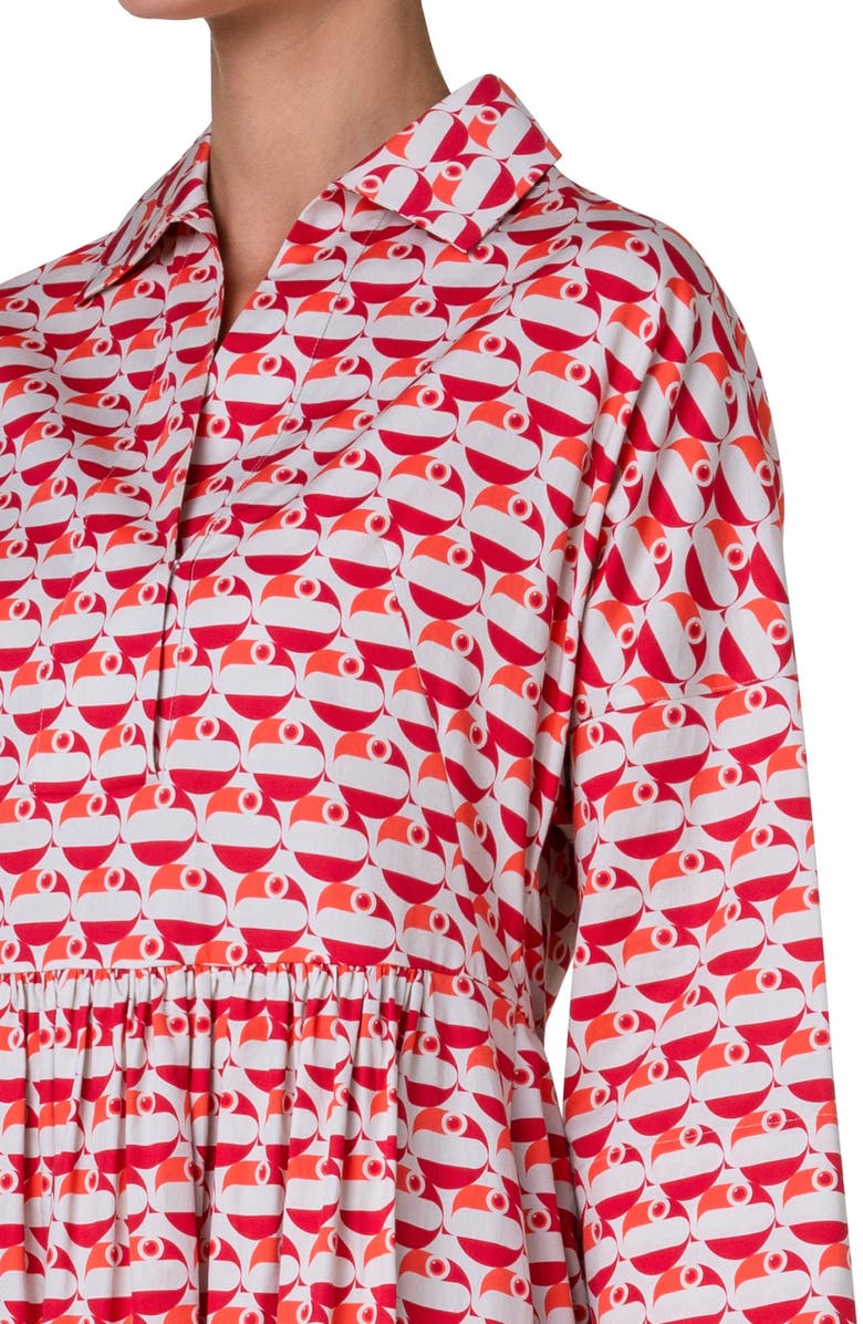 Akris punto Flamingo Dot Print Long Sleeve Cotton Midi Dress, Alternate, color, 