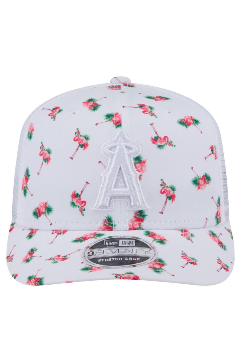 Men's New Era  White Los Angeles Angels Flamingo Mesh Back 9SEVENTY Stretch-Snap Hat, Alternate, color, White