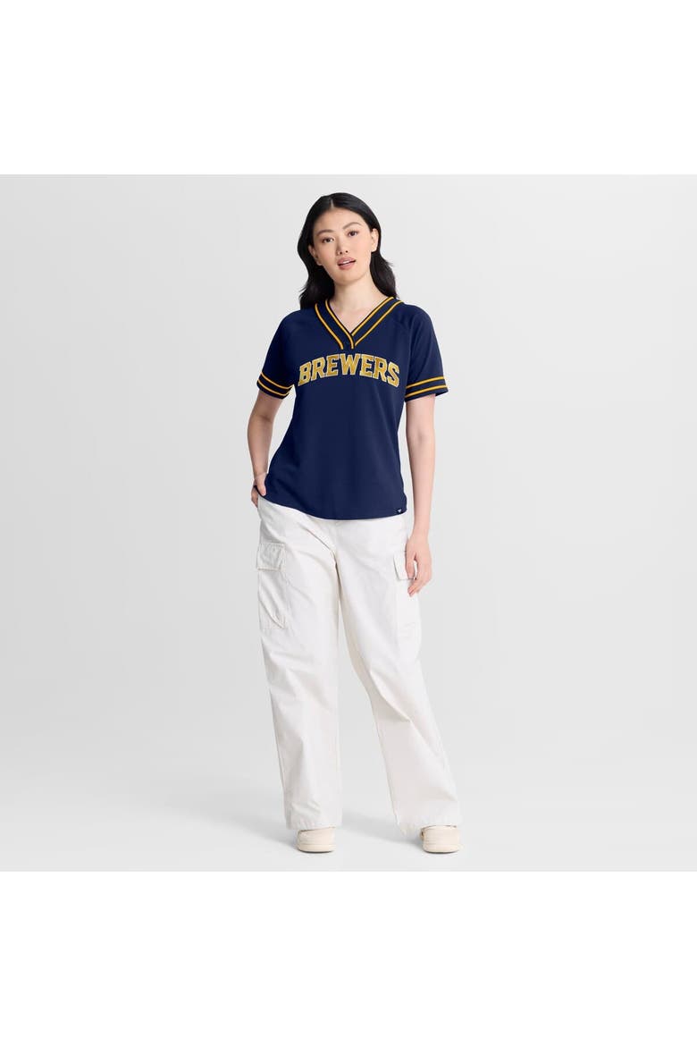 Women's Fanatics Navy Milwaukee Brewers Diva Race Ahead Raglan V-Neck T-Shirt, Alternate, color, Navy