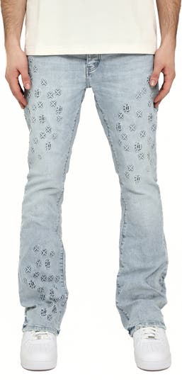 P004 Monogram Embossed Slim Flare Jeans
