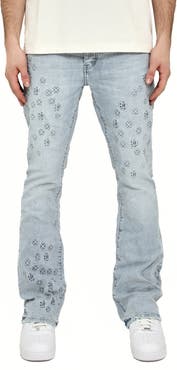 PURPLE BRAND P004 Monogram Embossed Slim Flare Jeans