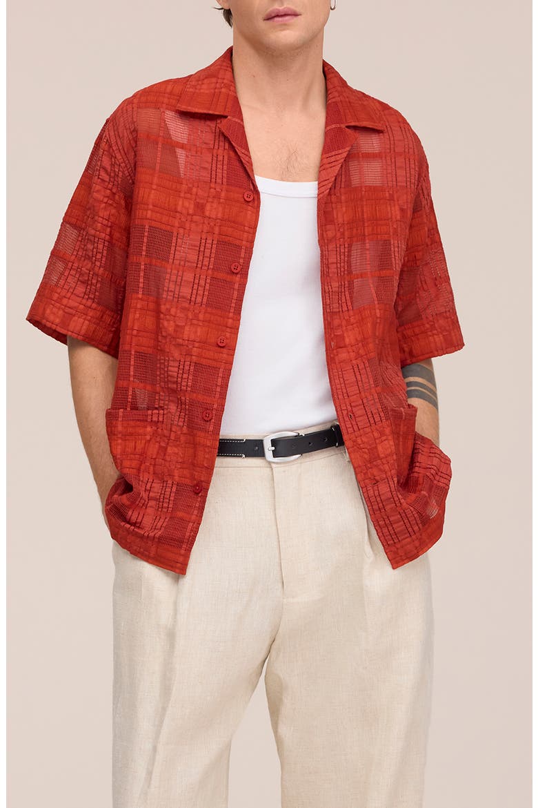 Ben 50066 Textured Short Sleeve Button-Up Shirt, Main, color, SIENNA HEAT