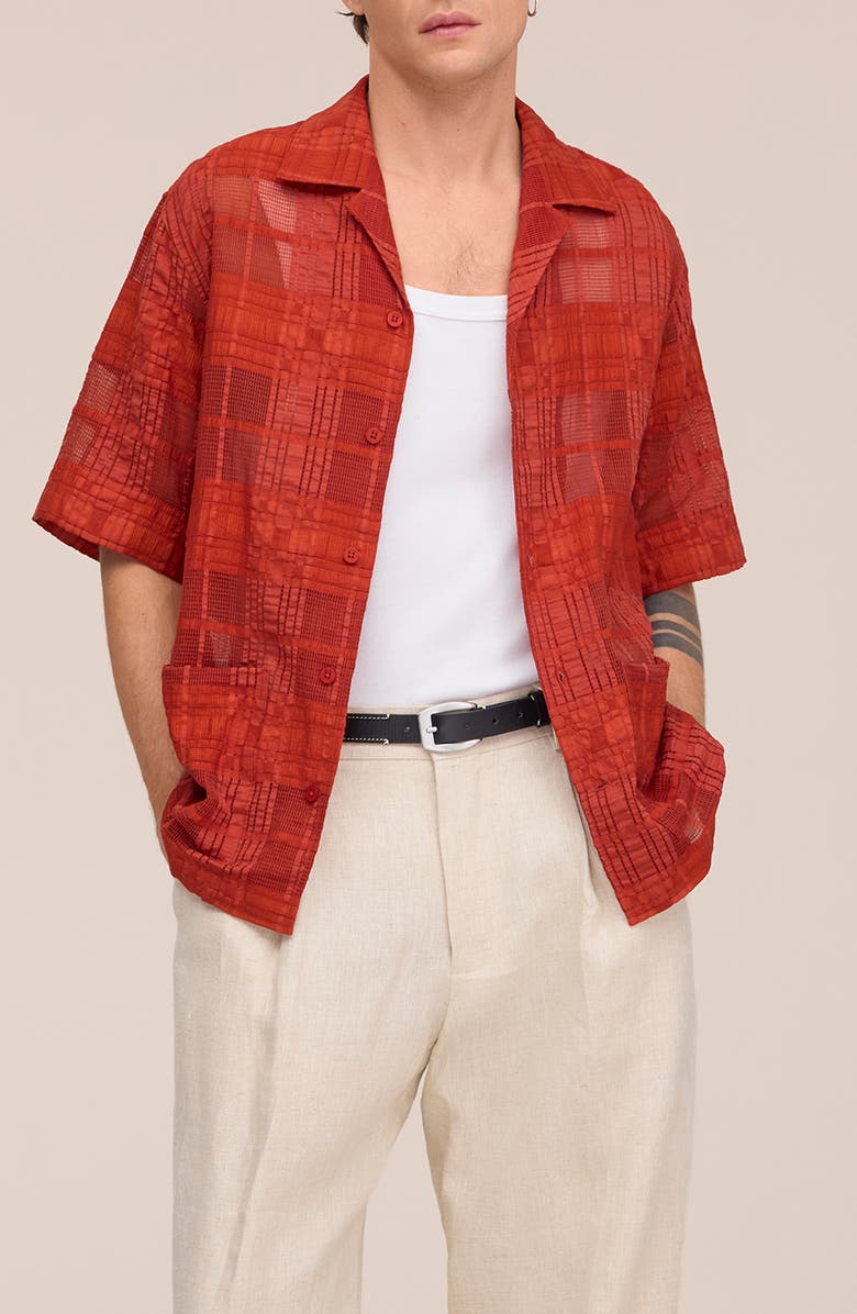 NN07 Ben 50066 Textured Short Sleeve Button-Up Shirt, Main, color, Sienna Heat