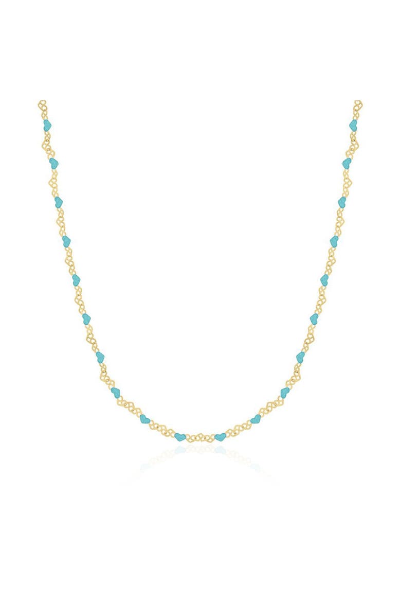 Blue Enamel Heart Link Necklace, Main, color, Gold-Plated Sterling Silver