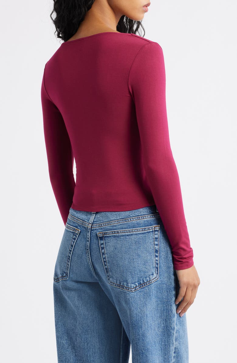 BP. Long Sleeve Square Neck T-Shirt, Alternate, color, Burgundy Beet