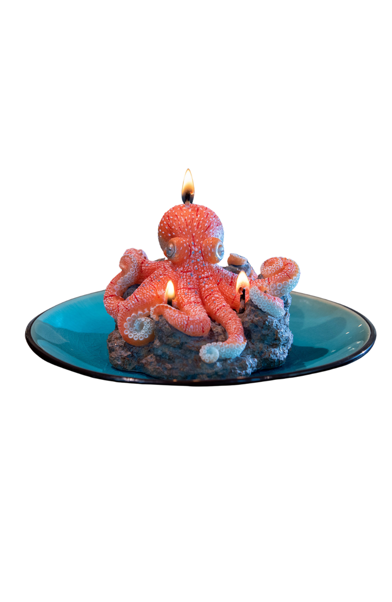 Southlake gifts Octopus on Reef Candle, Alternate, color, Bright Coral / Turquoise