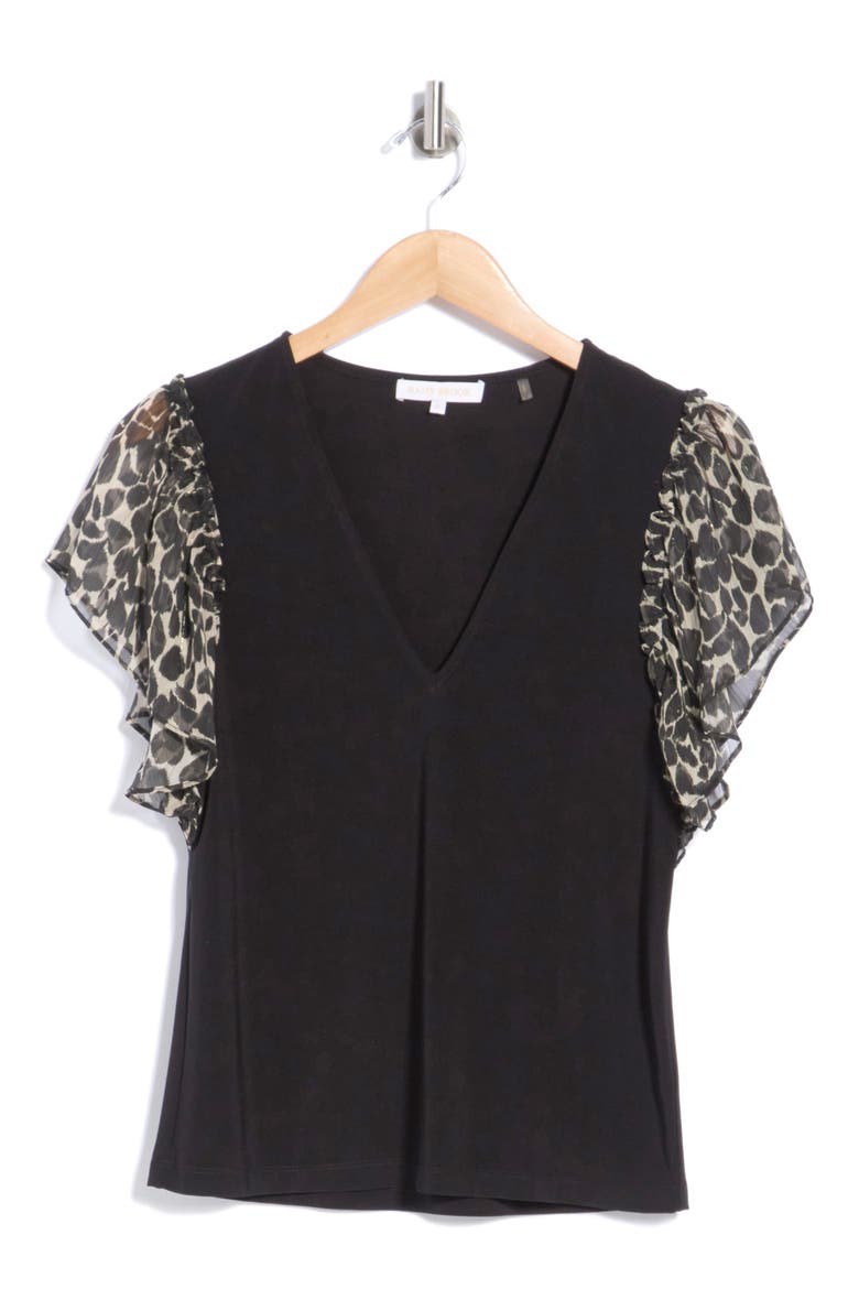 Lysette Ruffled Sleeve Top, Alternate, color, BLACK / BONE FOLIAGE