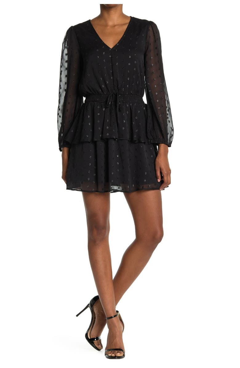 NSR Tyler Metallic Long Sleeve Clip Dot Minidress, Main, color, 