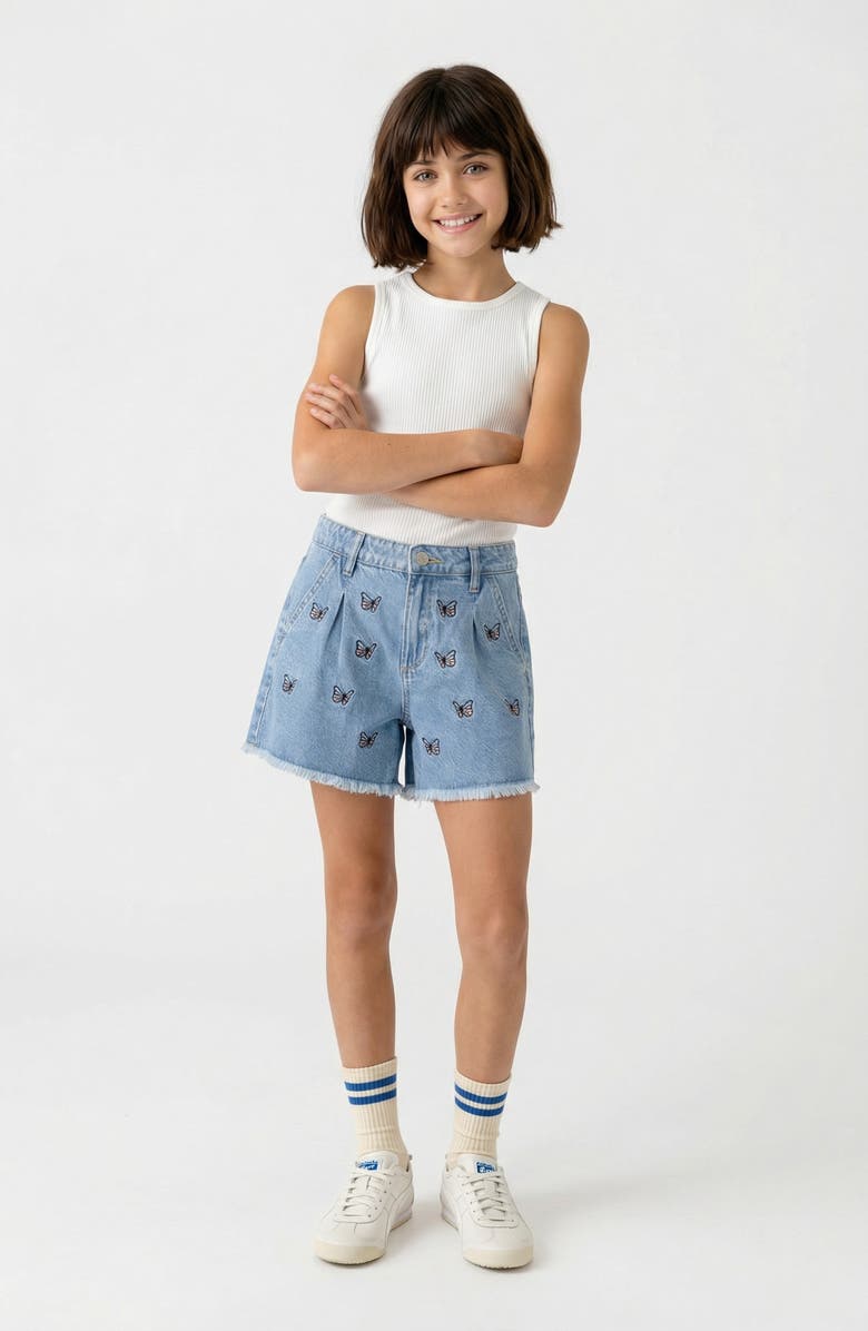 Joe's Jeans Kids' Embroidered Butterfly Denim Shorts, Alternate, color, Medium Wash