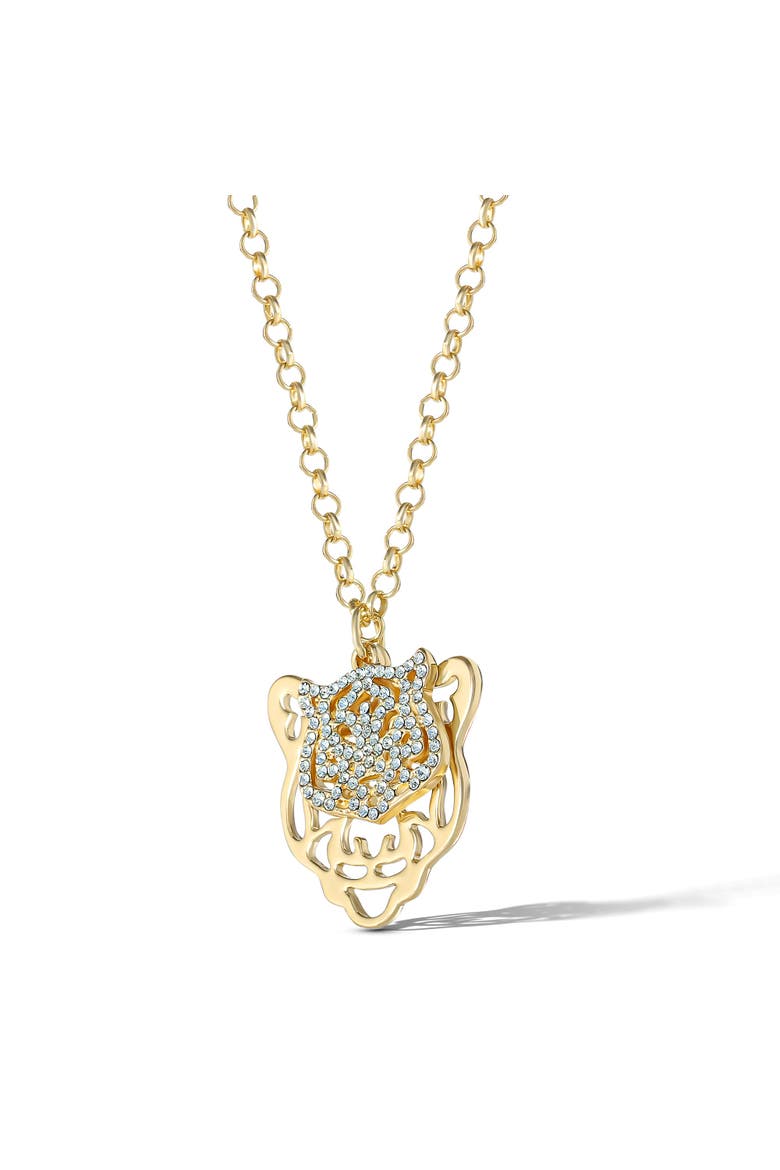 Gold-Tone Tiger Pendant Necklace with Rhinestones, Alternate, color, Gold