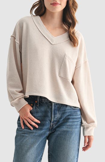 Lush V-neck Long Sleeve Top In Brown