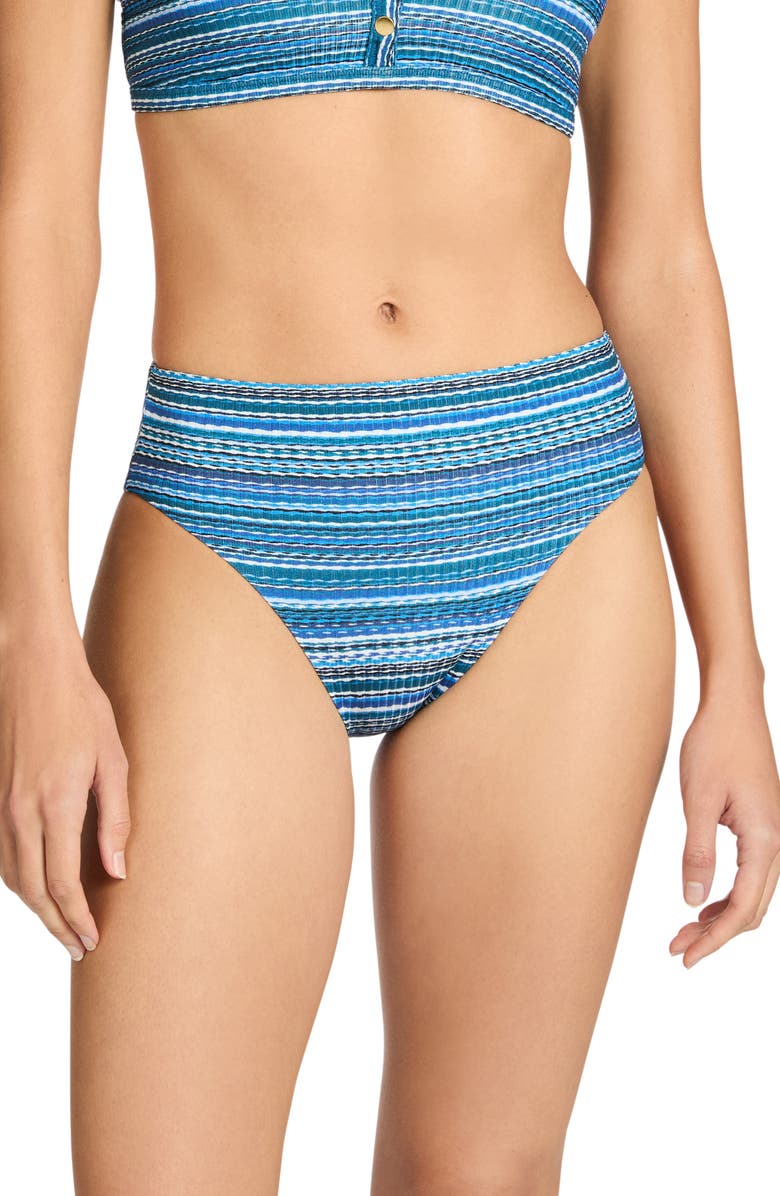 Robin Piccone Emilia High Waist Bikini Bottoms, Main, color, Lapis Multi
