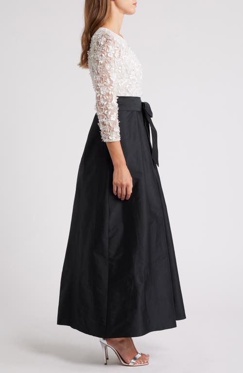 Pisarro Nights 3d Floral Bodice Beaded Gown In Black