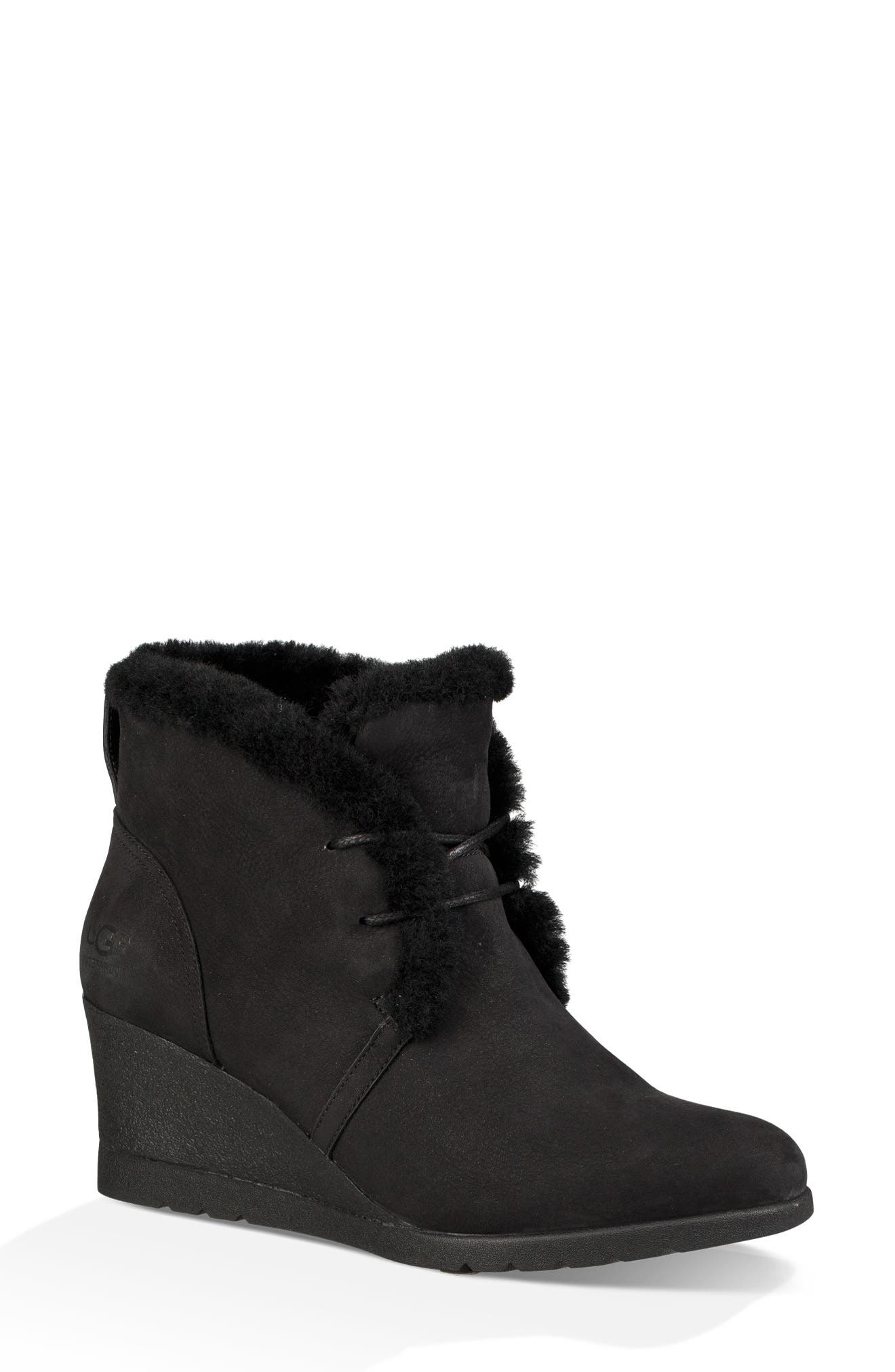 Jeovana Waterproof Genuine Shearling Lined Boot, Main, color, BLACK SUEDE