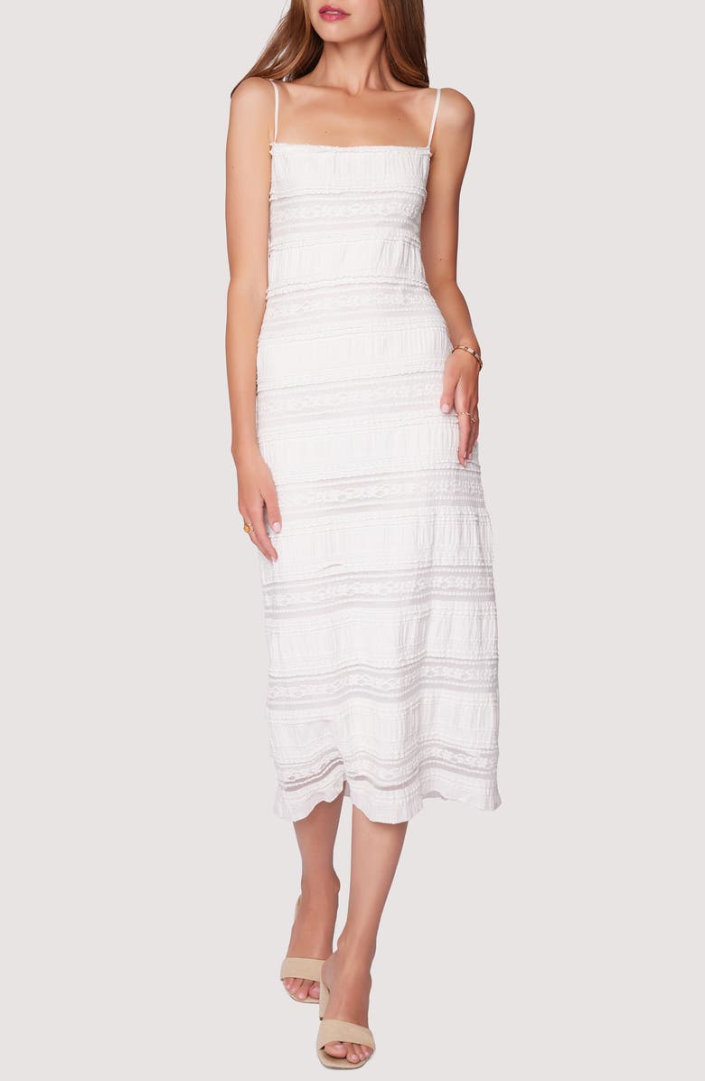 Lost + Wander Magnolia Dreams Lace Stripe Midi Dress, Main, color,