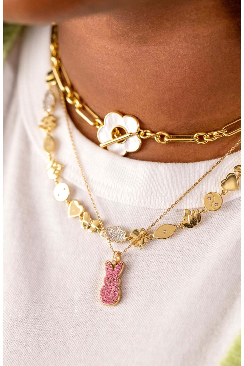 Peeps® Pave Pink Bunny Pendant Necklace, Alternate, color, Pink