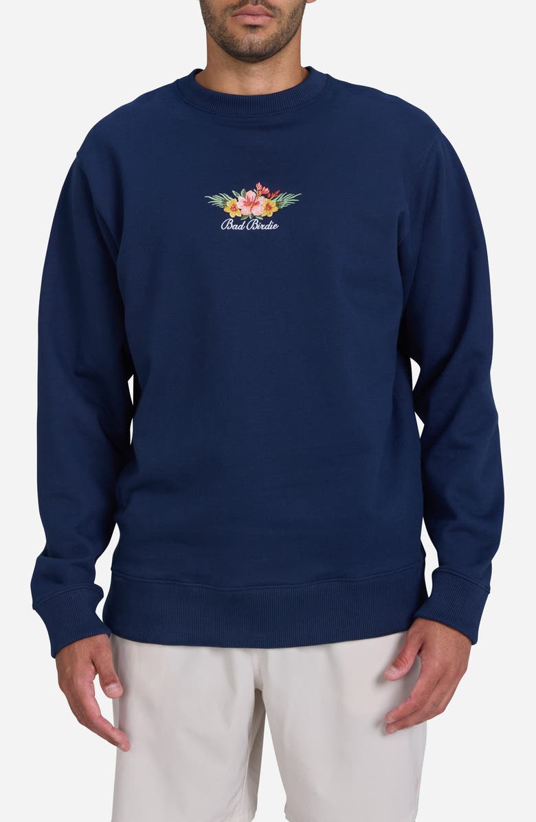 Bad Birdie Mahalo Embroidered Crewneck Sweatshirt, Main, color, Dark Navy