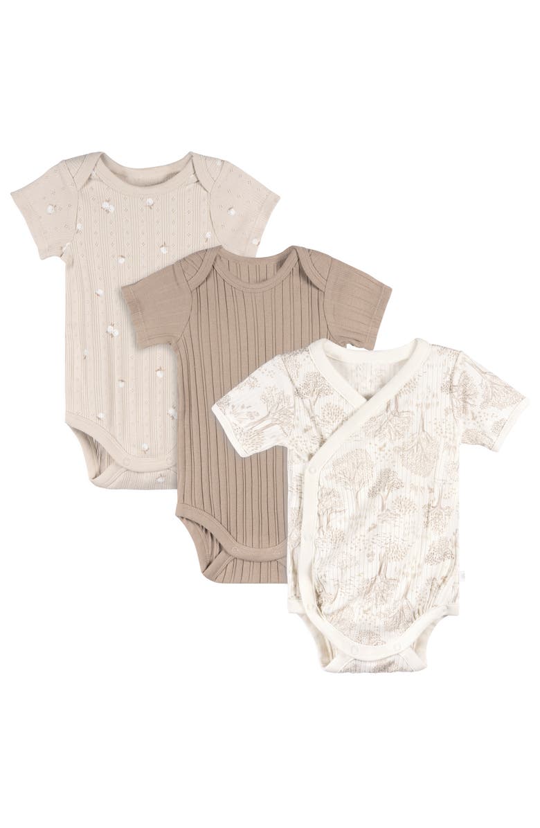 Just Born Assorted 3-Pack Bodysuits, Main, color, Nature Tan