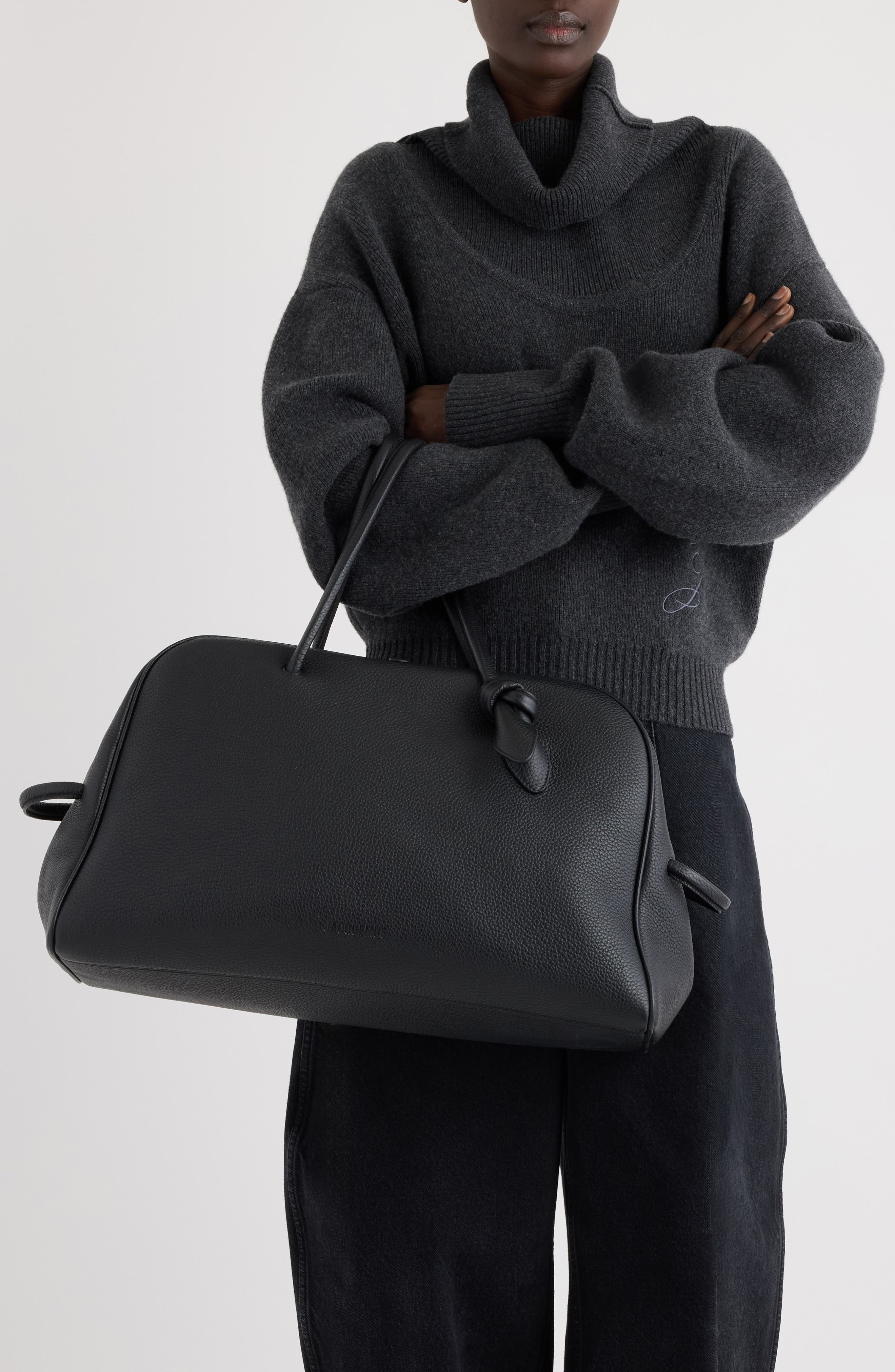 Jacquemus Le Turismo Leather Bowling Bag, Alternate, color, Black