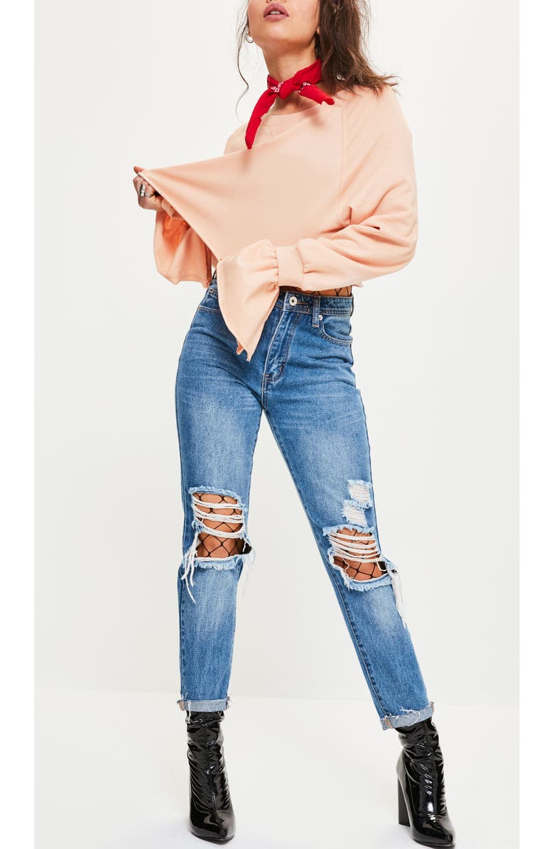 Missguided Frill Cuff Crop Sweatshirt, Alternate, color,