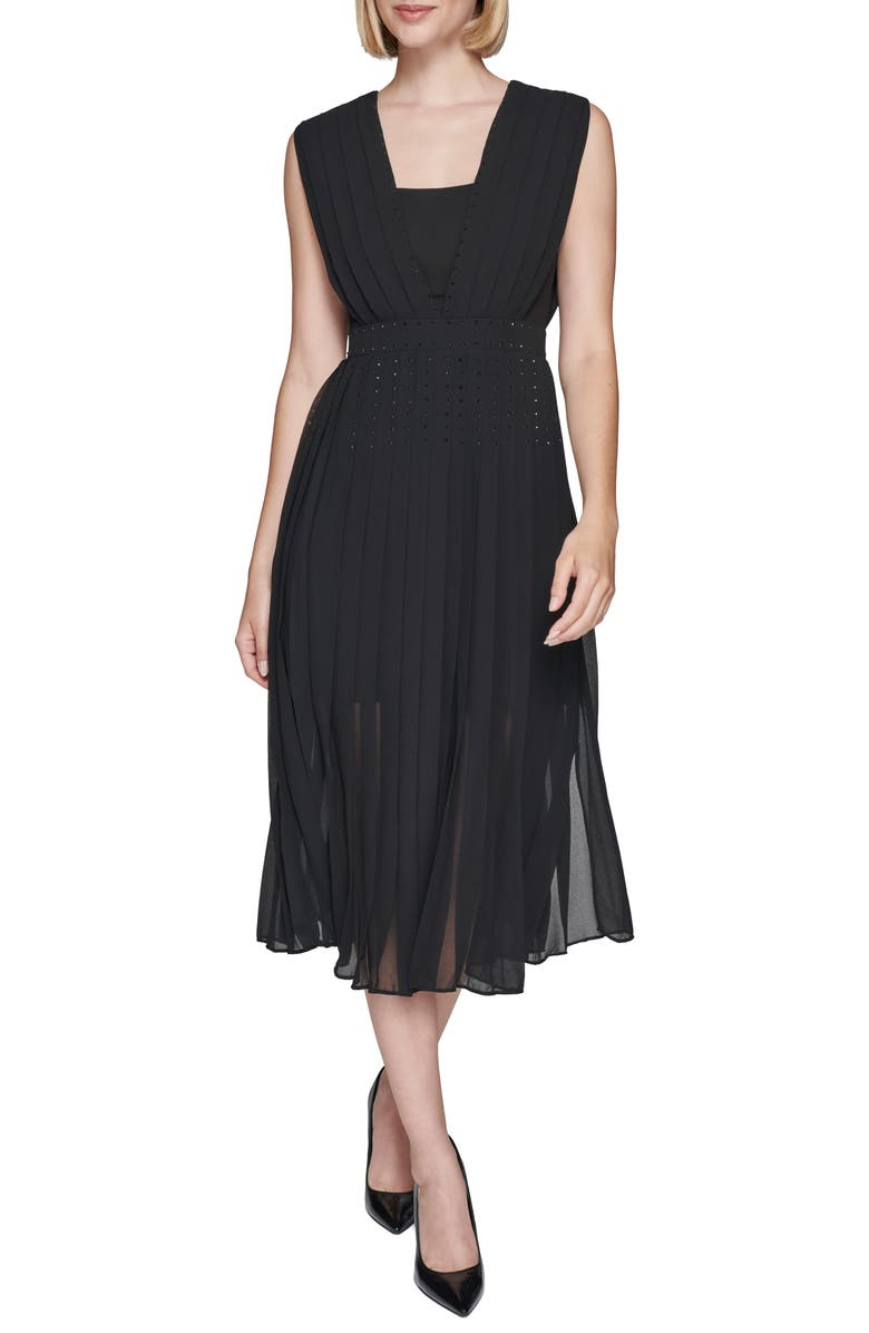 KARL LAGERFELD PARIS Chiffon Embellished Midi Dress, Main, color,