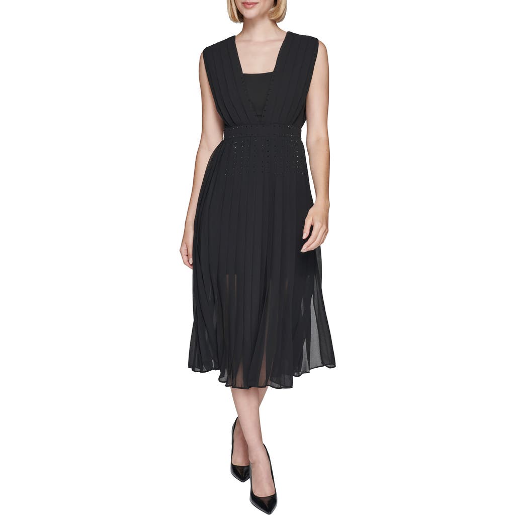 Karl Lagerfeld Paris Chiffon Embellished Midi Dress In Black