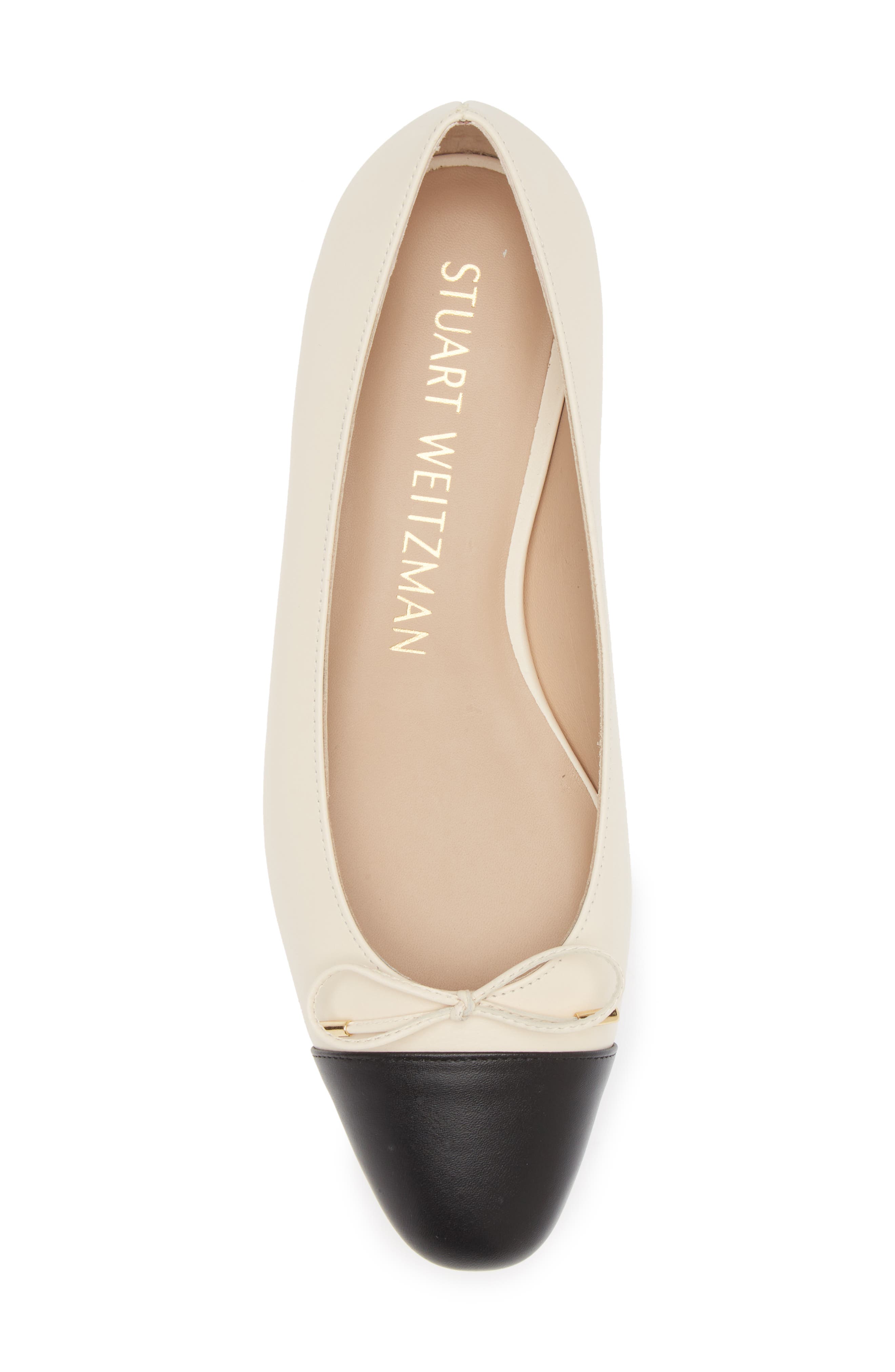 Sleek Cap Toe Bow Flat, Alternate, color, IVORY/ BLACK