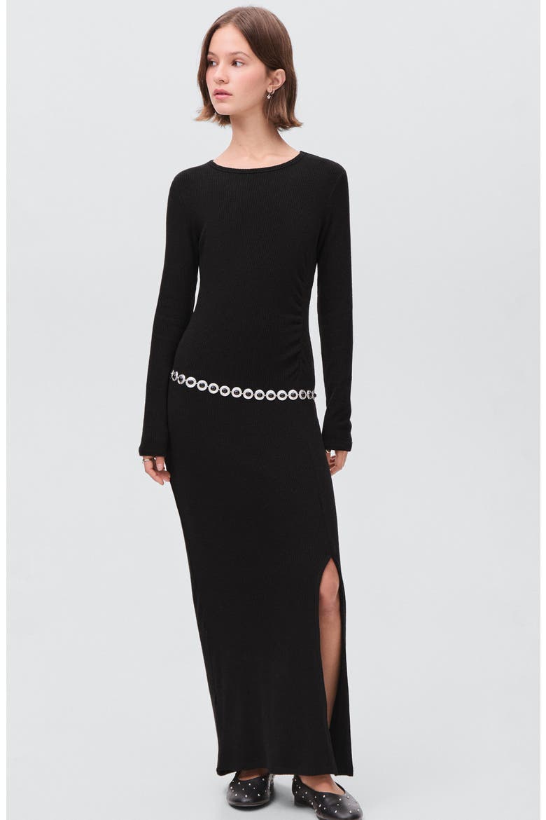 Long Sleeve Knit Midi Dress, Main, color, BLACK