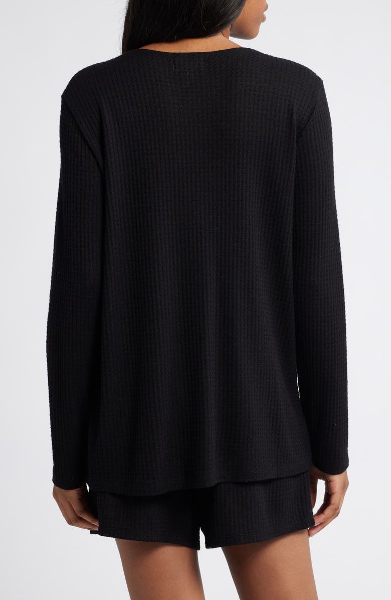 Open Edit Textured Waffle Knit Pajamas, Alternate, color, Black